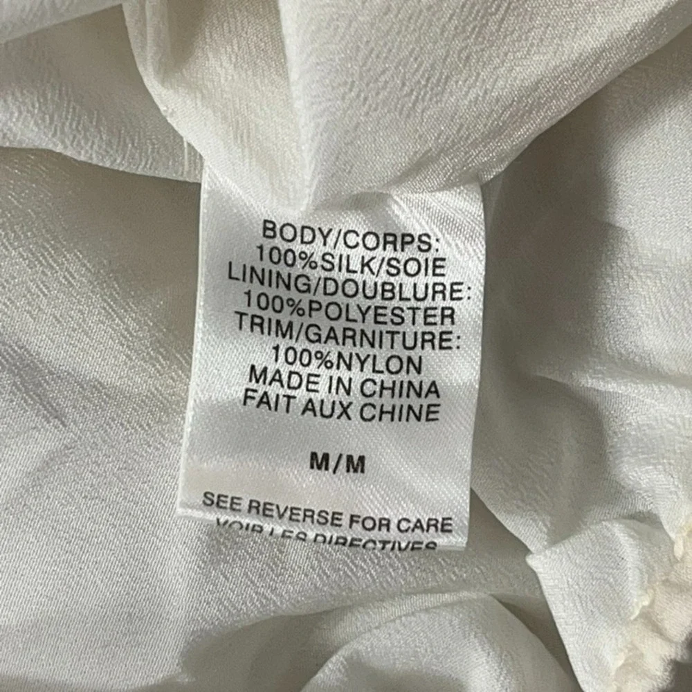 Cami NYC Top Women Medium White 100% Silk Long Sleeve V-Neck Lace Trim NEW - Picture 10 of 15